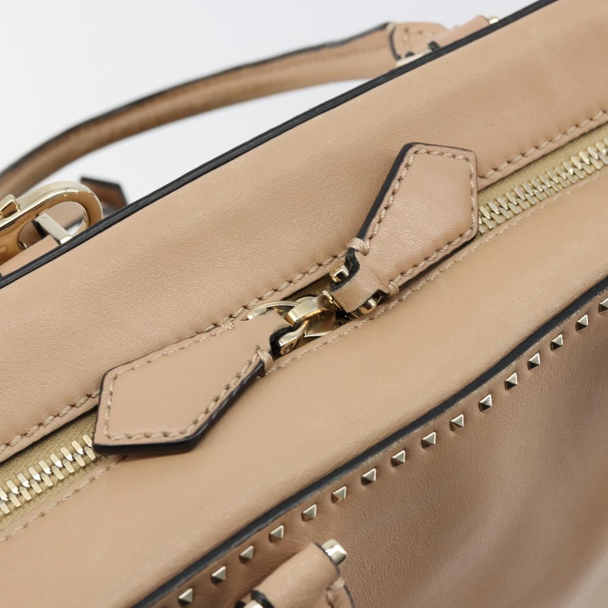 VALENTINO Hand Bag Leather 2way Beige Gold Auth hk3733A