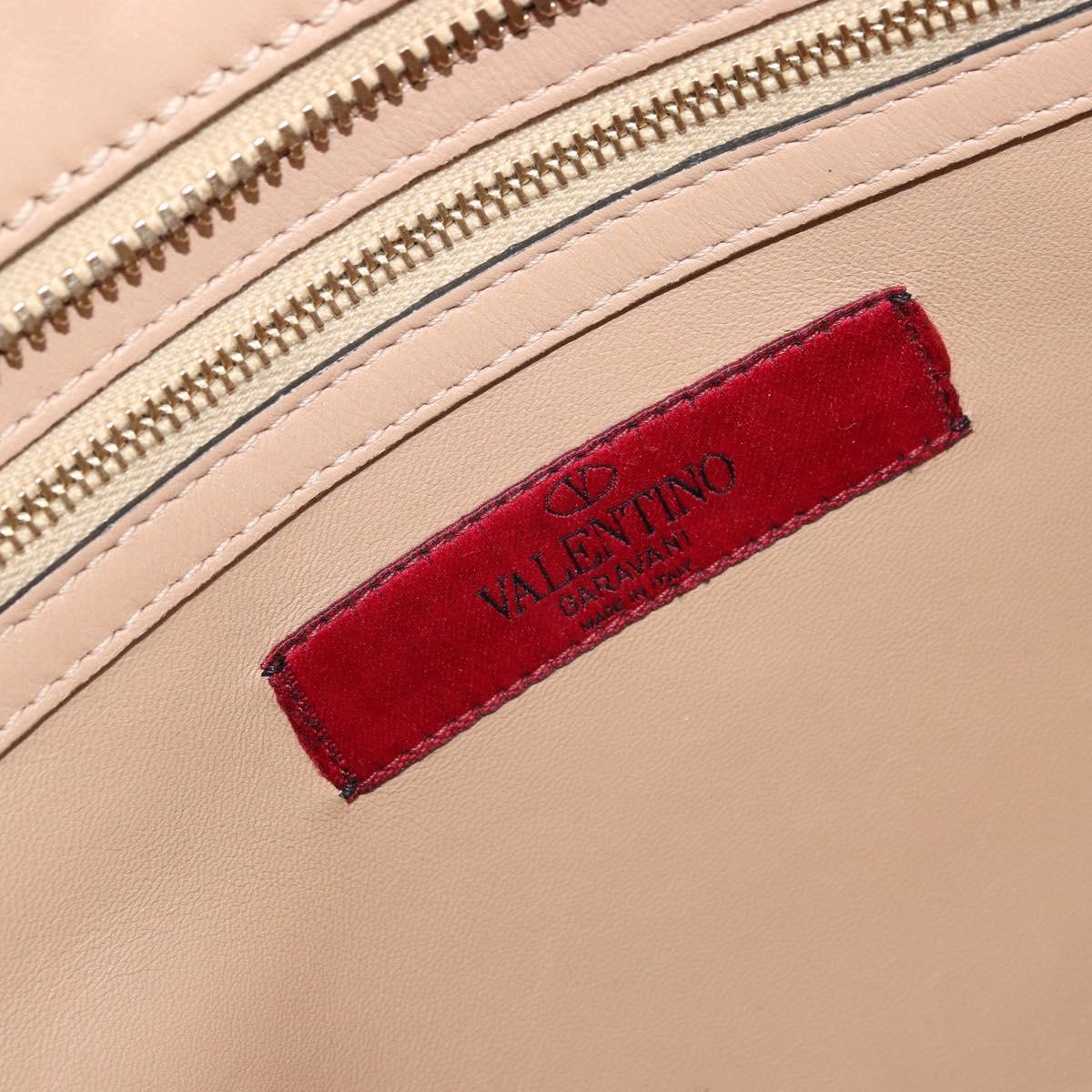 VALENTINO Hand Bag Leather 2way Beige Gold Auth hk3733A