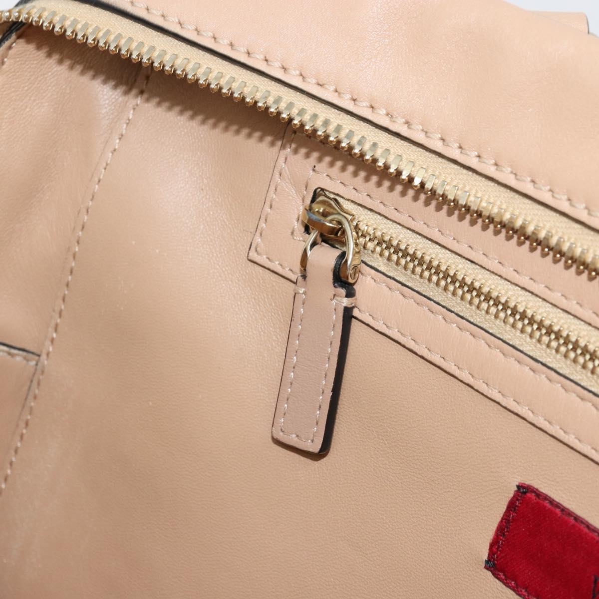 VALENTINO Hand Bag Leather 2way Beige Gold Auth hk3733A