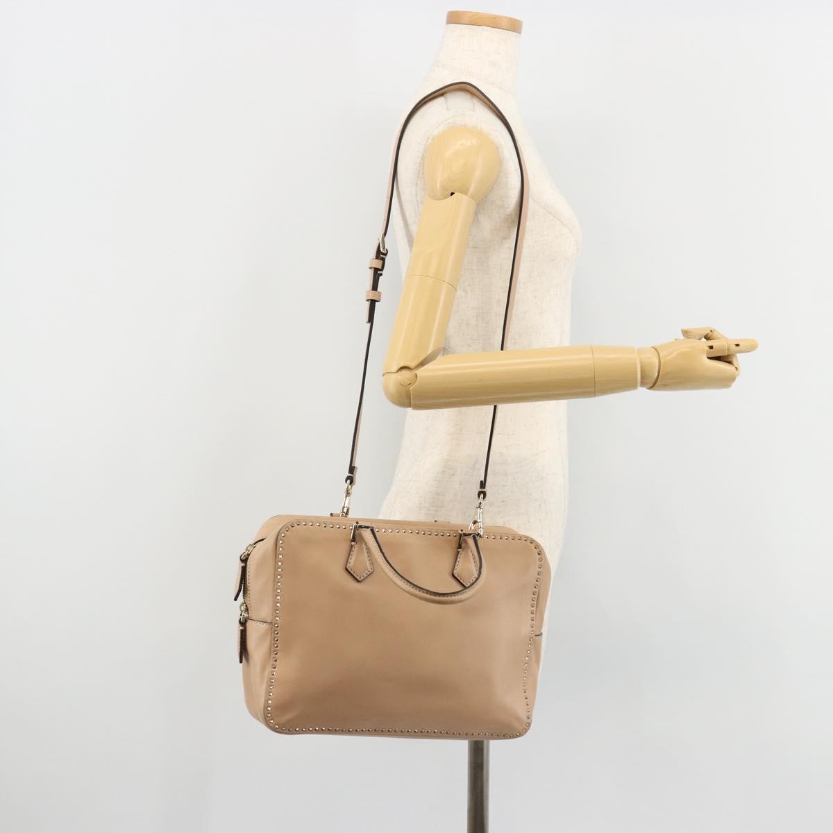 VALENTINO Hand Bag Leather 2way Beige Gold Auth hk3733A