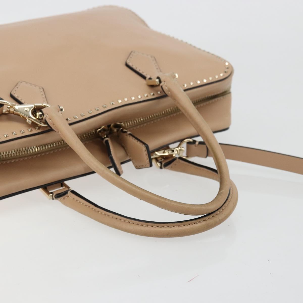 VALENTINO Hand Bag Leather 2way Beige Gold Auth hk3733A