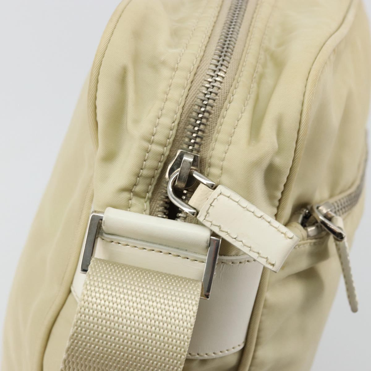 PRADA Shoulder Bag Nylon Ivory Silver Auth hk3735