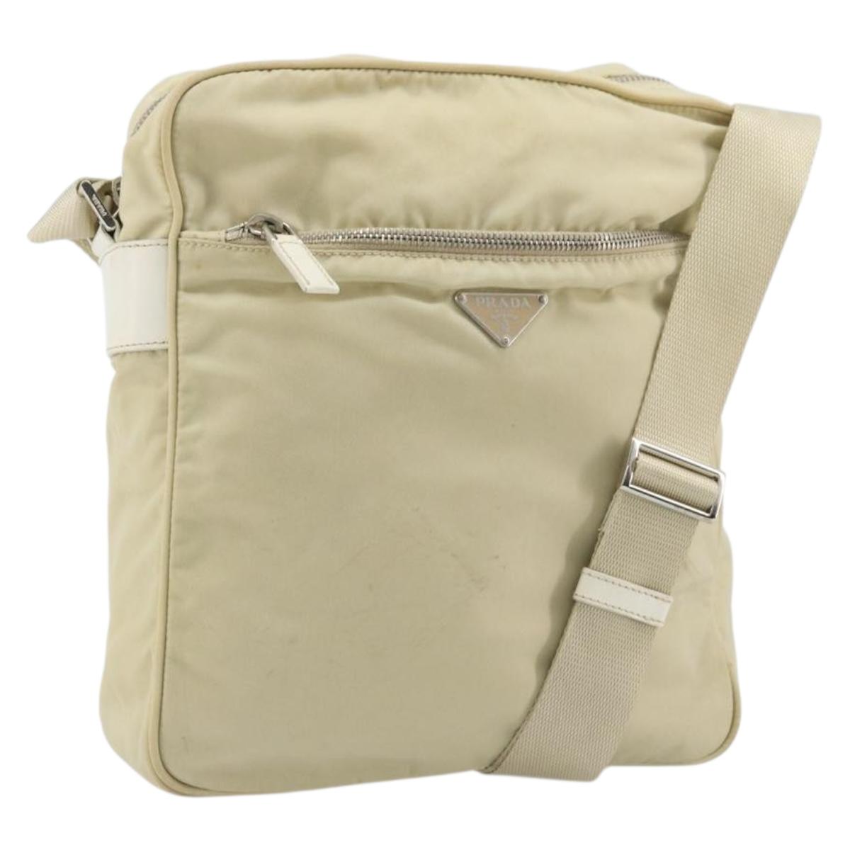 PRADA Shoulder Bag Nylon Ivory Silver Auth hk3735