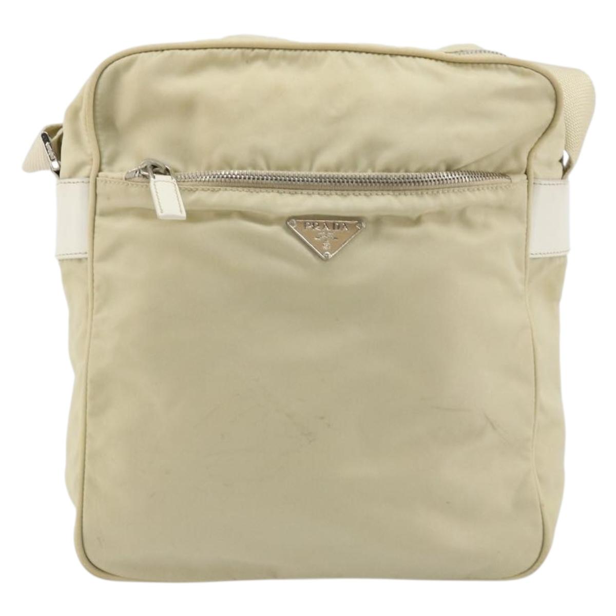 PRADA Shoulder Bag Nylon Ivory Silver Auth hk3735