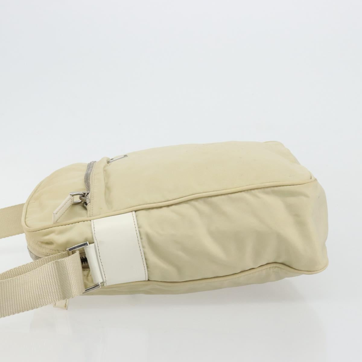PRADA Shoulder Bag Nylon Ivory Silver Auth hk3735