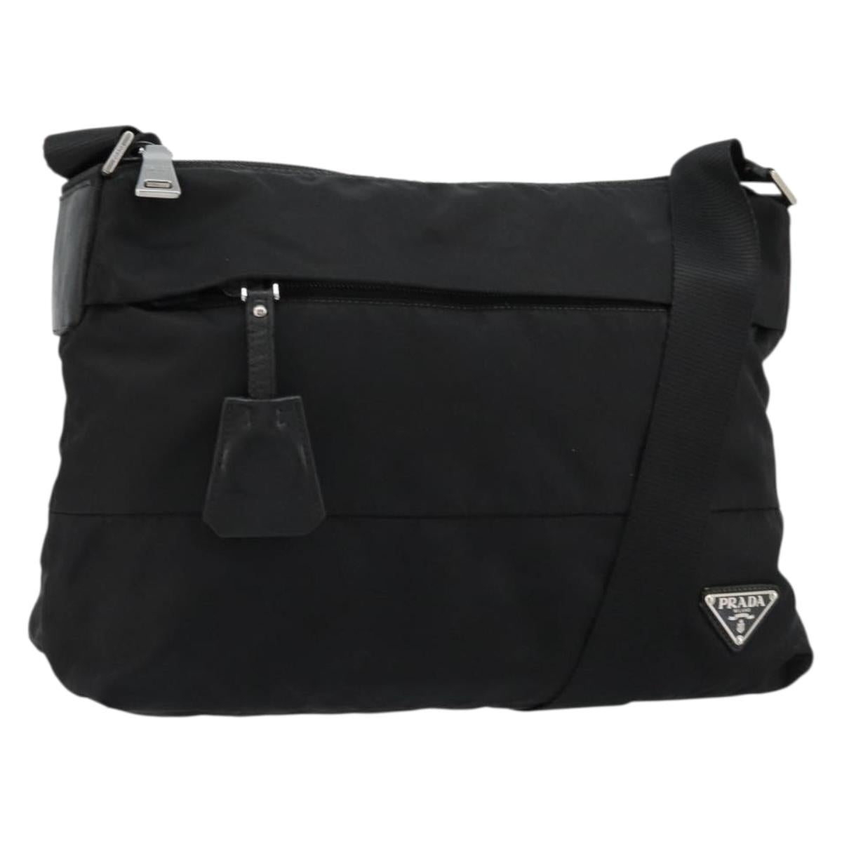 PRADA Shoulder Bag Nylon Black Silver Auth hk3736A