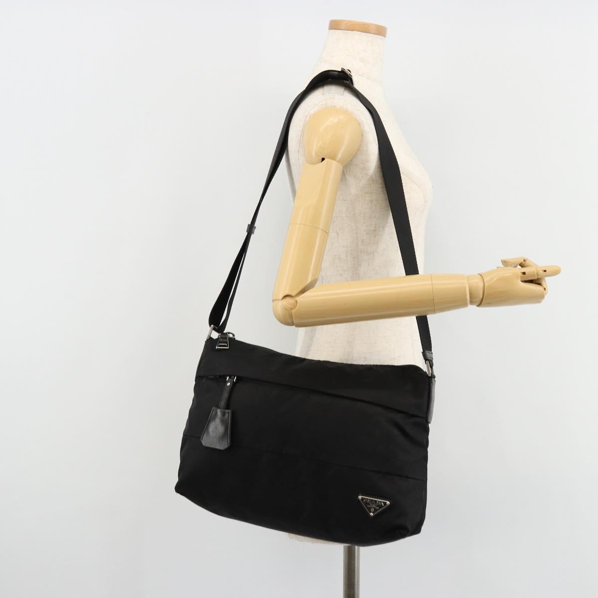 PRADA Shoulder Bag Nylon Black Silver Auth hk3736A