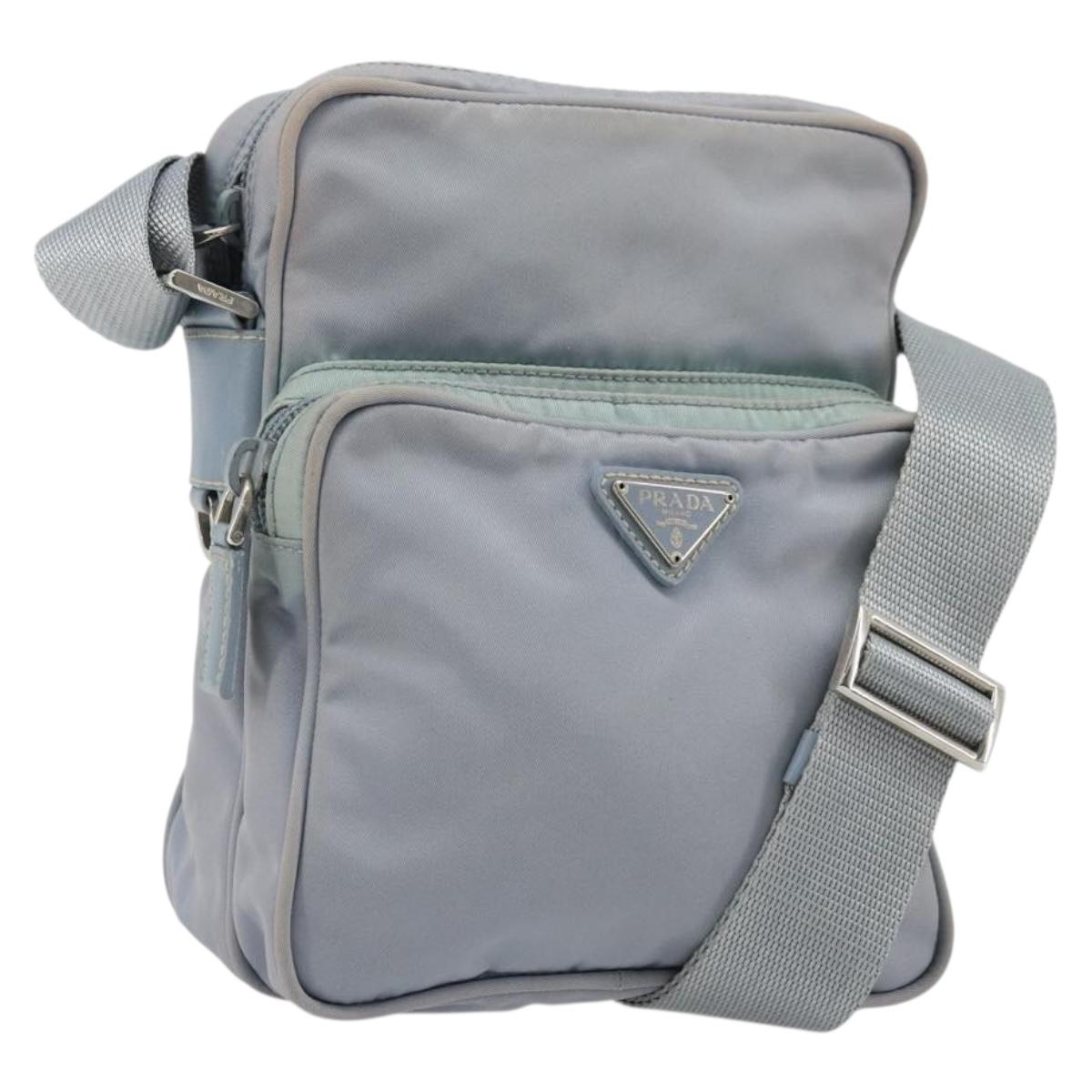 PRADA Shoulder Bag Nylon Light Blue Silver Auth hk3738