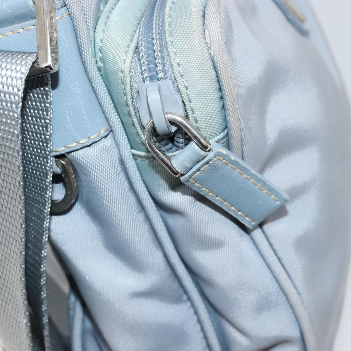 PRADA Shoulder Bag Nylon Light Blue Silver Auth hk3738