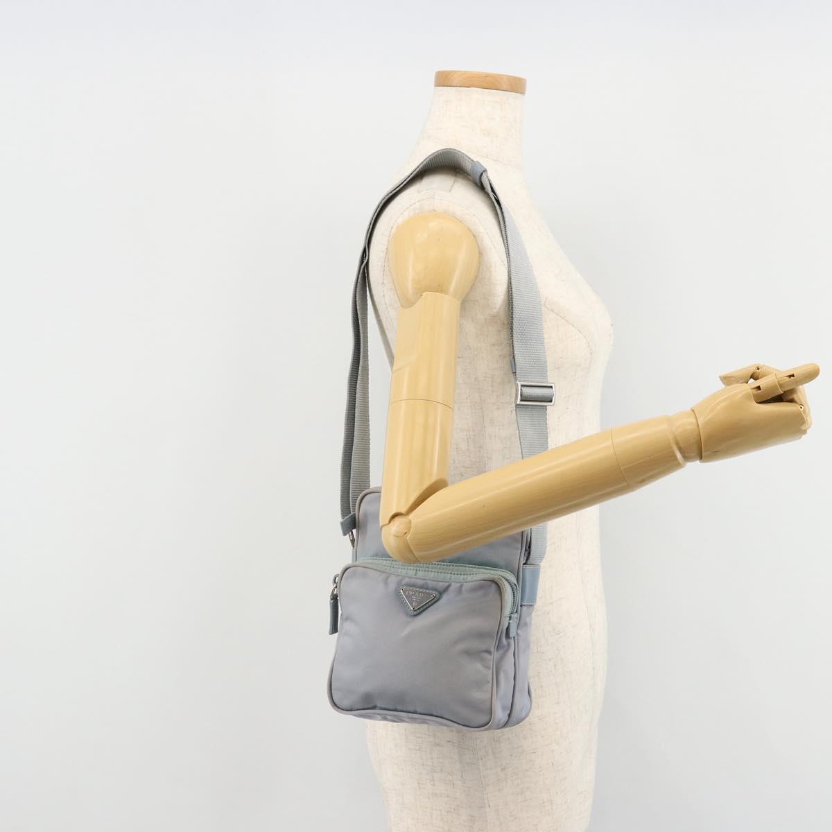 PRADA Shoulder Bag Nylon Light Blue Silver Auth hk3738