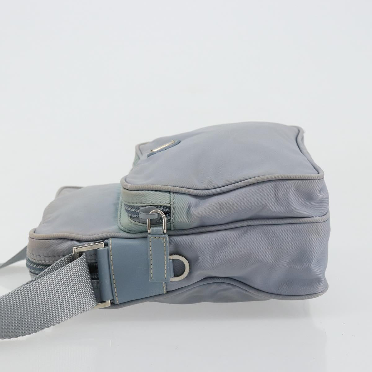 PRADA Shoulder Bag Nylon Light Blue Silver Auth hk3738