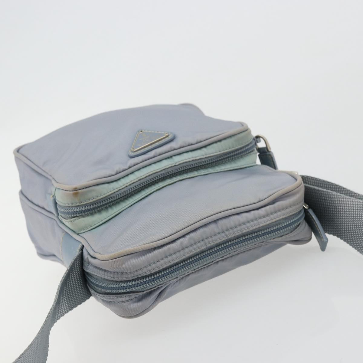 PRADA Shoulder Bag Nylon Light Blue Silver Auth hk3738