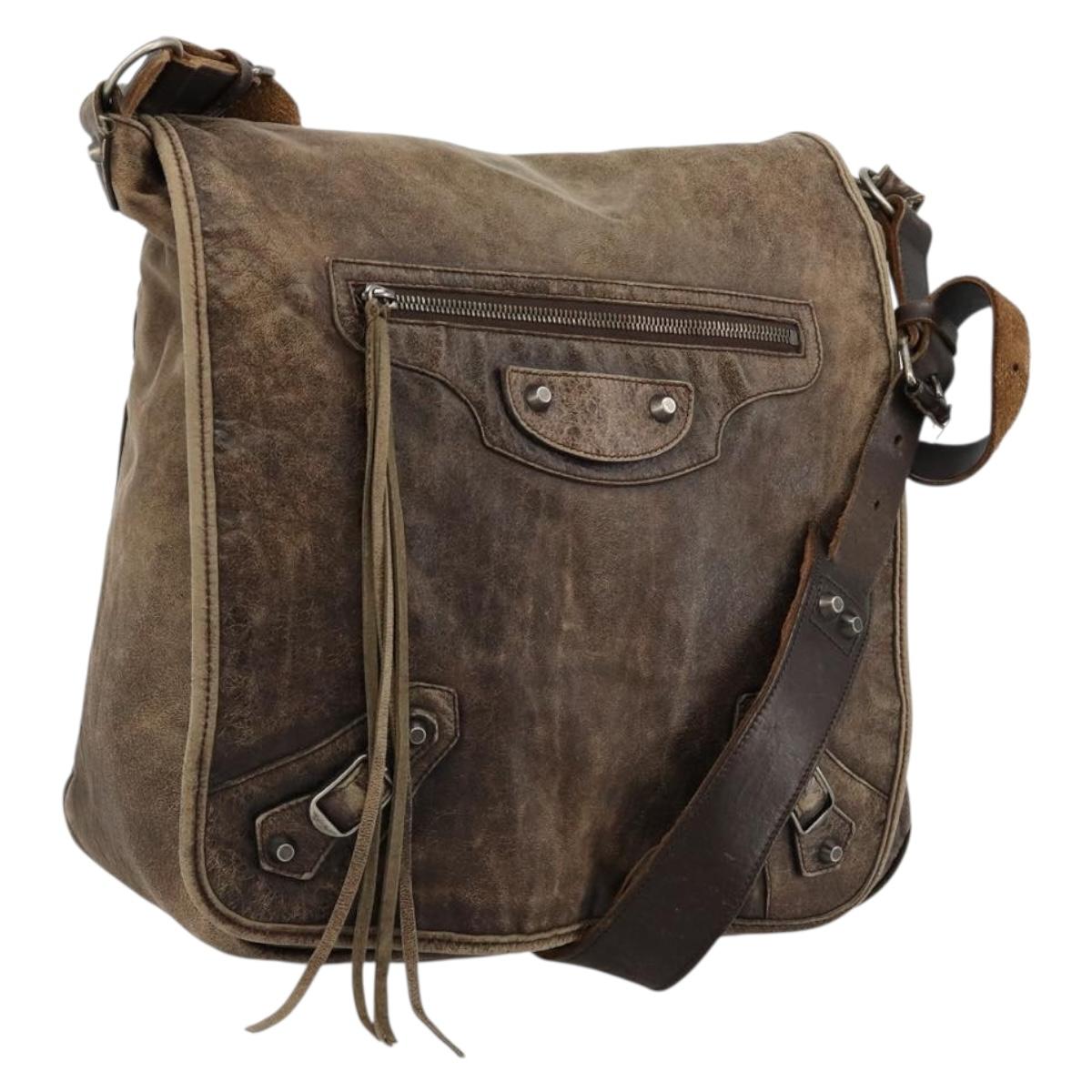 BALENCIAGA Bathas Shoulder Bag Leather Brown 163268 Auth hk3741
