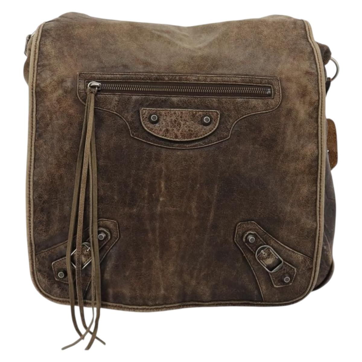 BALENCIAGA Bathas Shoulder Bag Leather Brown 163268 Auth hk3741