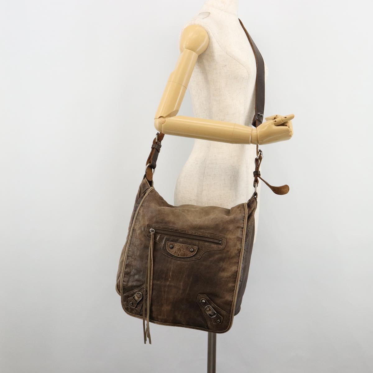 BALENCIAGA Bathas Shoulder Bag Leather Brown 163268 Auth hk3741