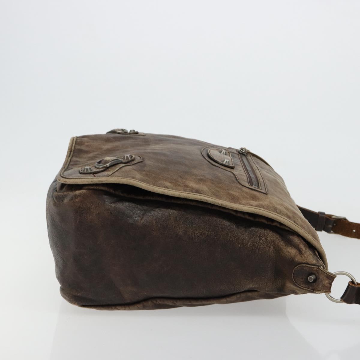 BALENCIAGA Bathas Shoulder Bag Leather Brown 163268 Auth hk3741