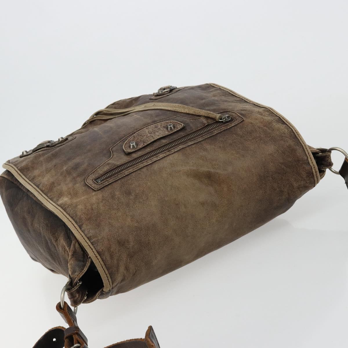 BALENCIAGA Bathas Shoulder Bag Leather Brown 163268 Auth hk3741