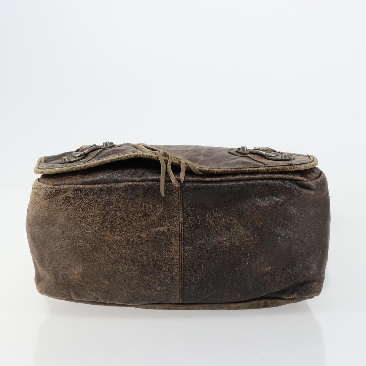 BALENCIAGA Bathas Shoulder Bag Leather Brown 163268 Auth hk3741