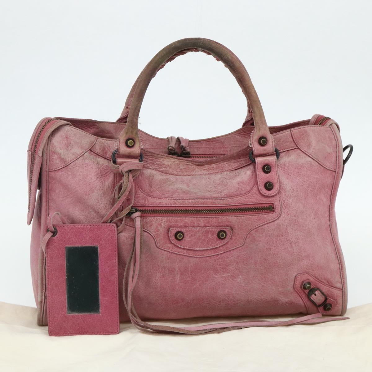 BALENCIAGA City Hand Bag Leather 2way Pink 115748 Auth hk3742A