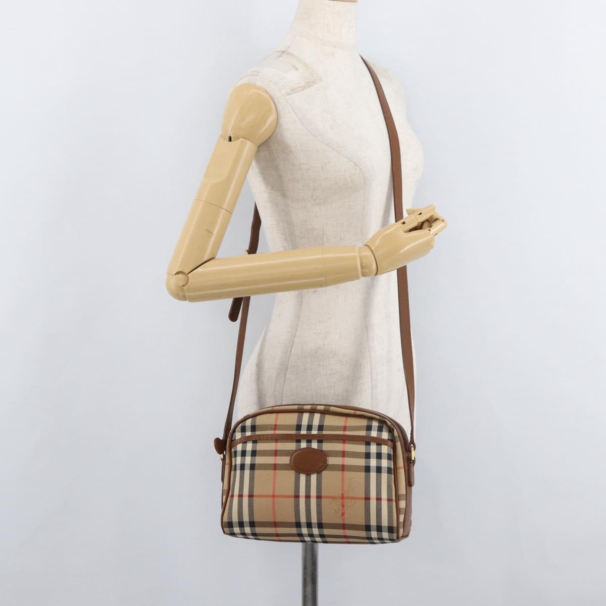 Burberrys Nova Check Shoulder Bag Canvas Beige Gold Auth hk3747A