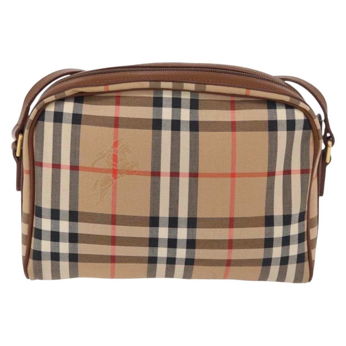 Burberrys Nova Check Shoulder Bag Canvas Beige Gold Auth hk3747A