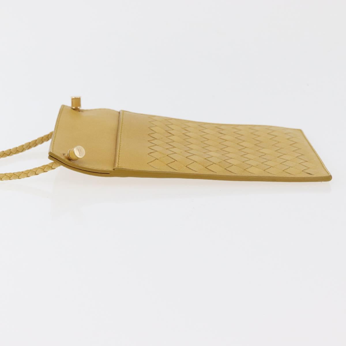 BOTTEGA VENETA INTRECCIATO Shoulder Bag Leather Yellow Gold Auth hk3773A