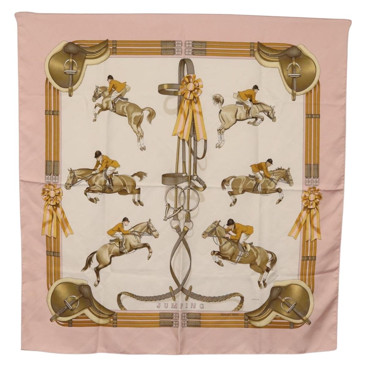 HERMES Carre 90 Scarf ""JUNPING"" Silk Pink Auth hk3781V
