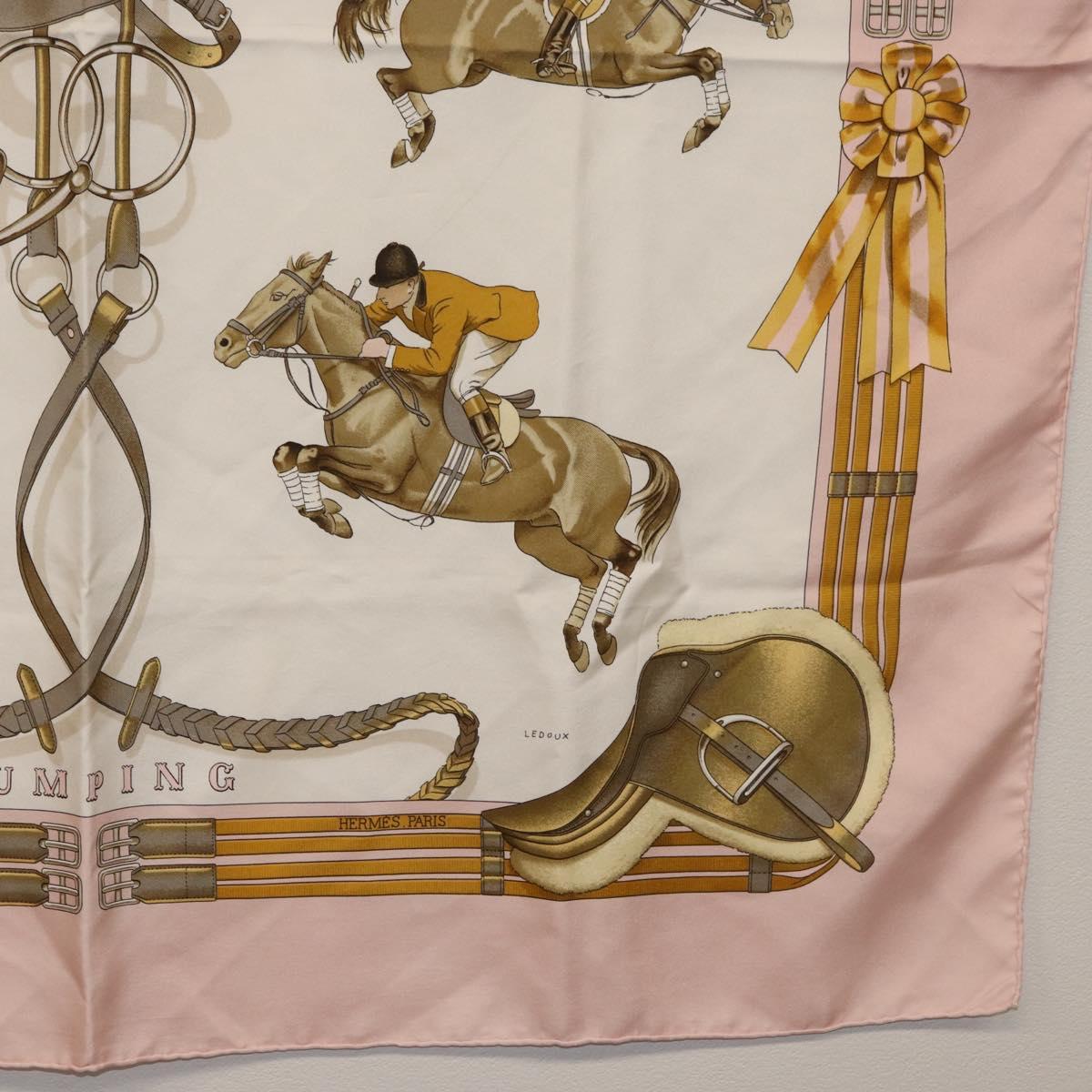 HERMES Carre 90 Scarf ""JUNPING"" Silk Pink Auth hk3781V
