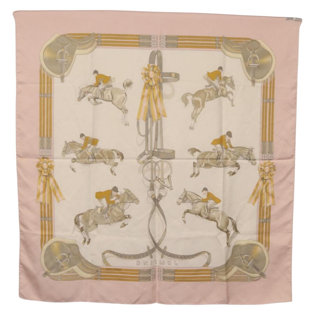 HERMES Carre 90 Scarf ""JUNPING"" Silk Pink Auth hk3781V