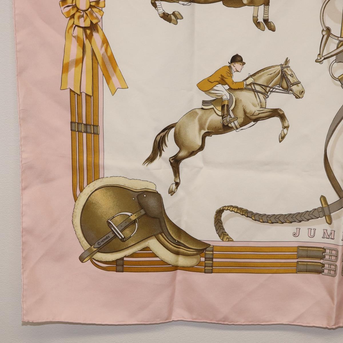 HERMES Carre 90 Scarf ""JUNPING"" Silk Pink Auth hk3781V