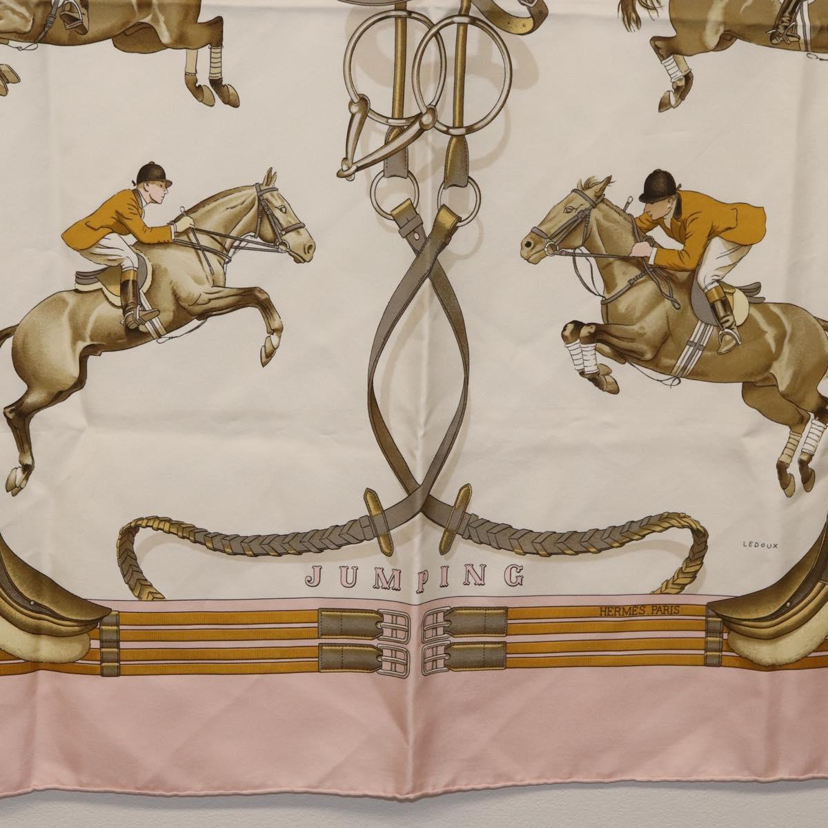 HERMES Carre 90 Scarf ""JUNPING"" Silk Pink Auth hk3781V