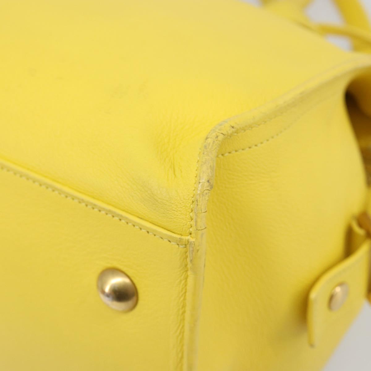 SAINT LAURENT Baby Cabas Hand Bag Leather 2way Yellow Gold Auth hk3783