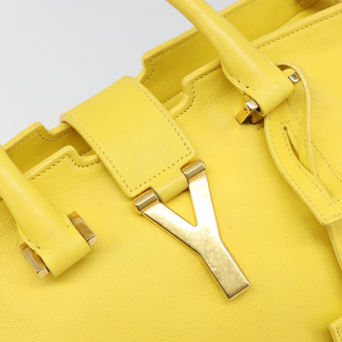 SAINT LAURENT Baby Cabas Hand Bag Leather 2way Yellow Gold Auth hk3783