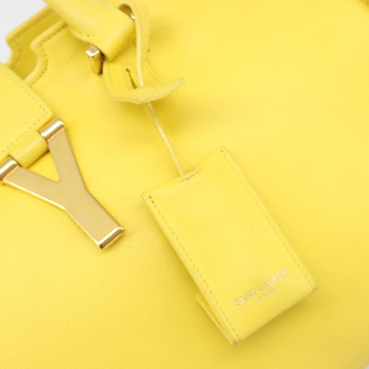 SAINT LAURENT Baby Cabas Hand Bag Leather 2way Yellow Gold Auth hk3783