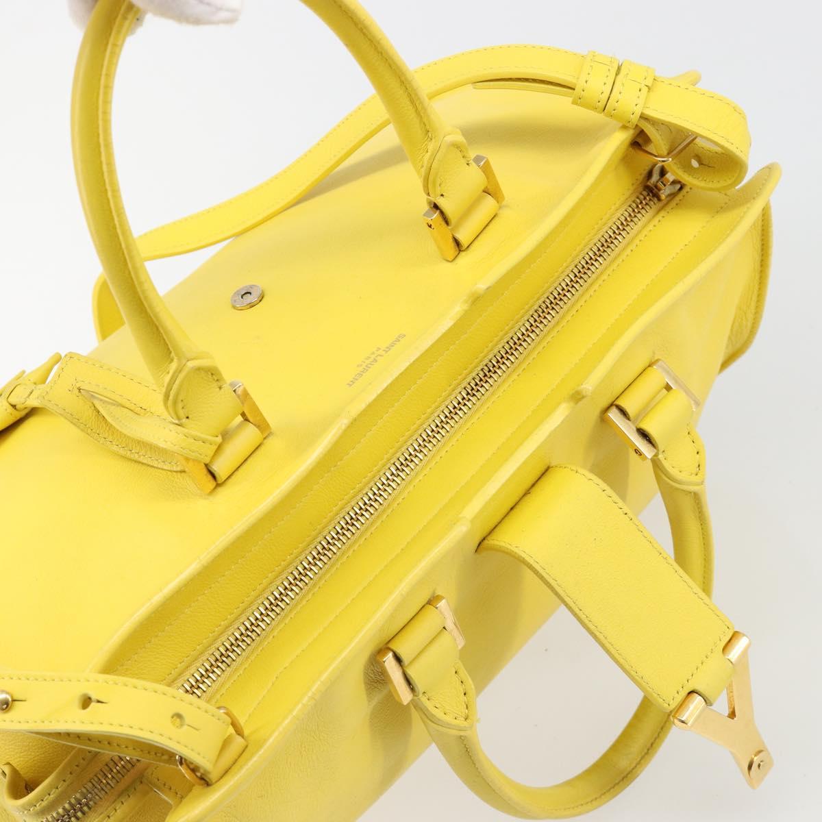 SAINT LAURENT Baby Cabas Hand Bag Leather 2way Yellow Gold Auth hk3783