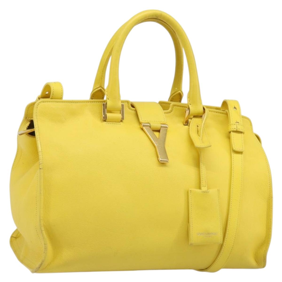 SAINT LAURENT Baby Cabas Hand Bag Leather 2way Yellow Gold Auth hk3783