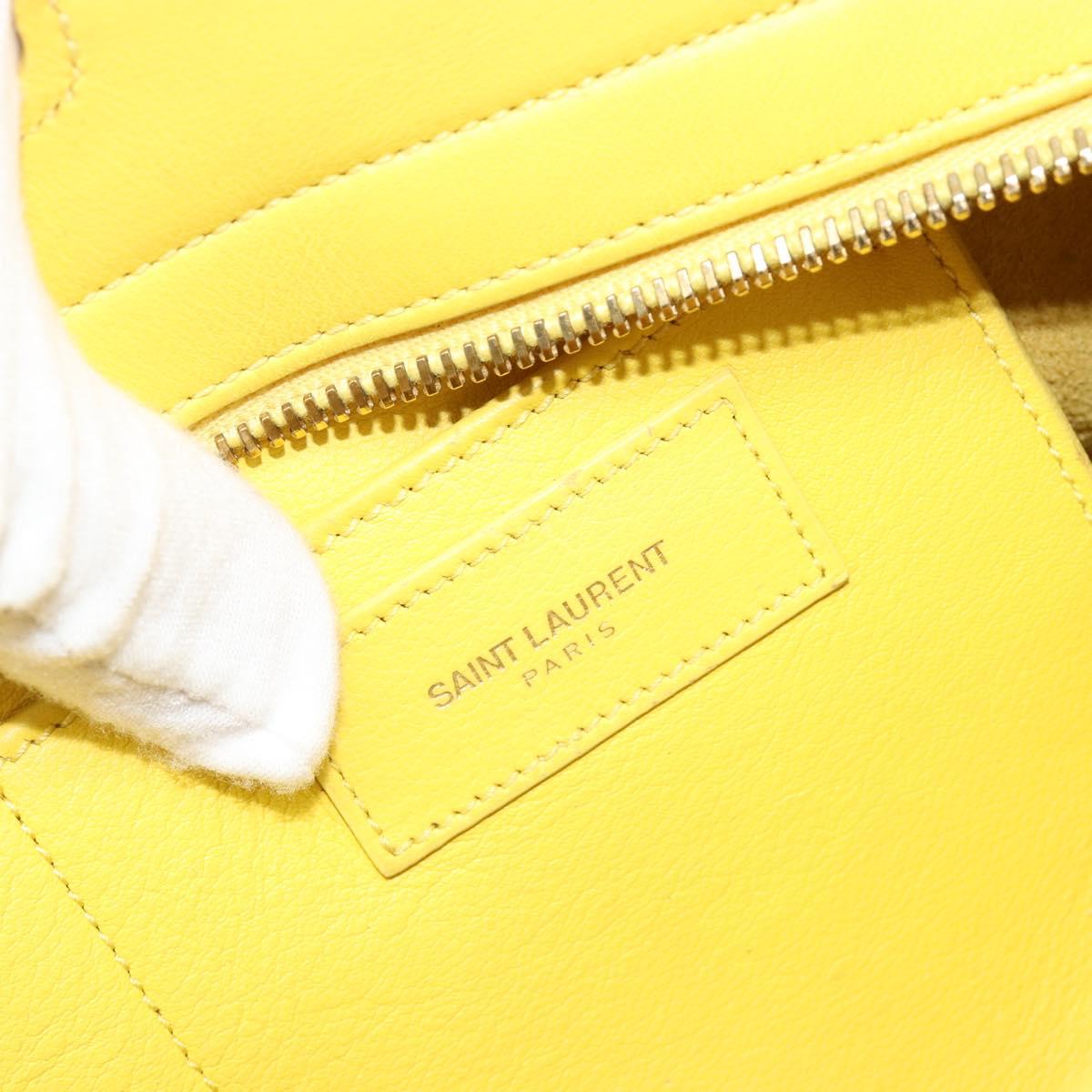 SAINT LAURENT Baby Cabas Hand Bag Leather 2way Yellow Gold Auth hk3783