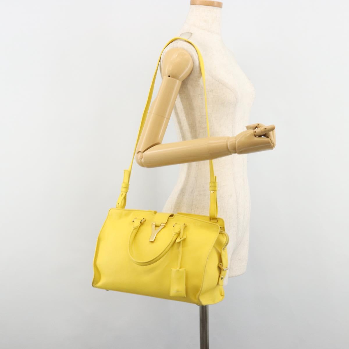 SAINT LAURENT Baby Cabas Hand Bag Leather 2way Yellow Gold Auth hk3783