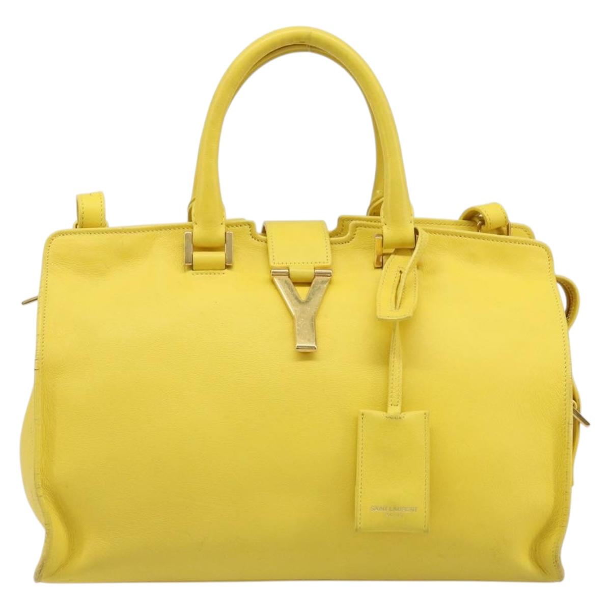 SAINT LAURENT Baby Cabas Hand Bag Leather 2way Yellow Gold Auth hk3783