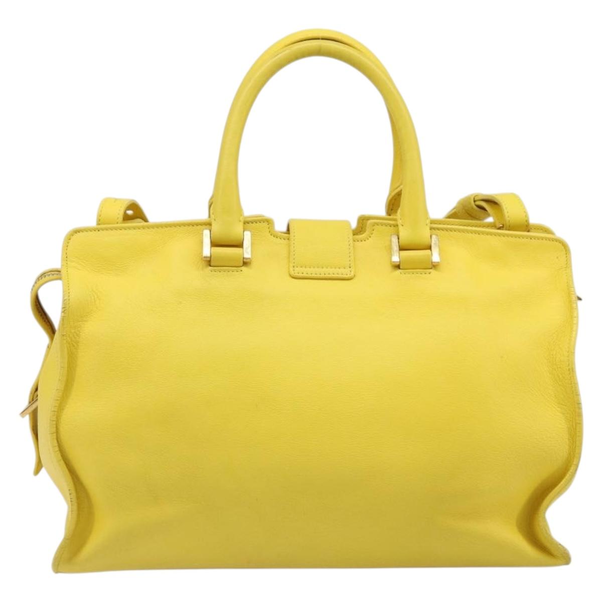 SAINT LAURENT Baby Cabas Hand Bag Leather 2way Yellow Gold Auth hk3783
