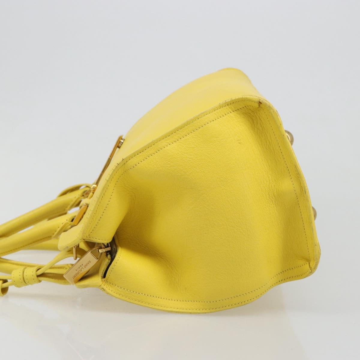 SAINT LAURENT Baby Cabas Hand Bag Leather 2way Yellow Gold Auth hk3783