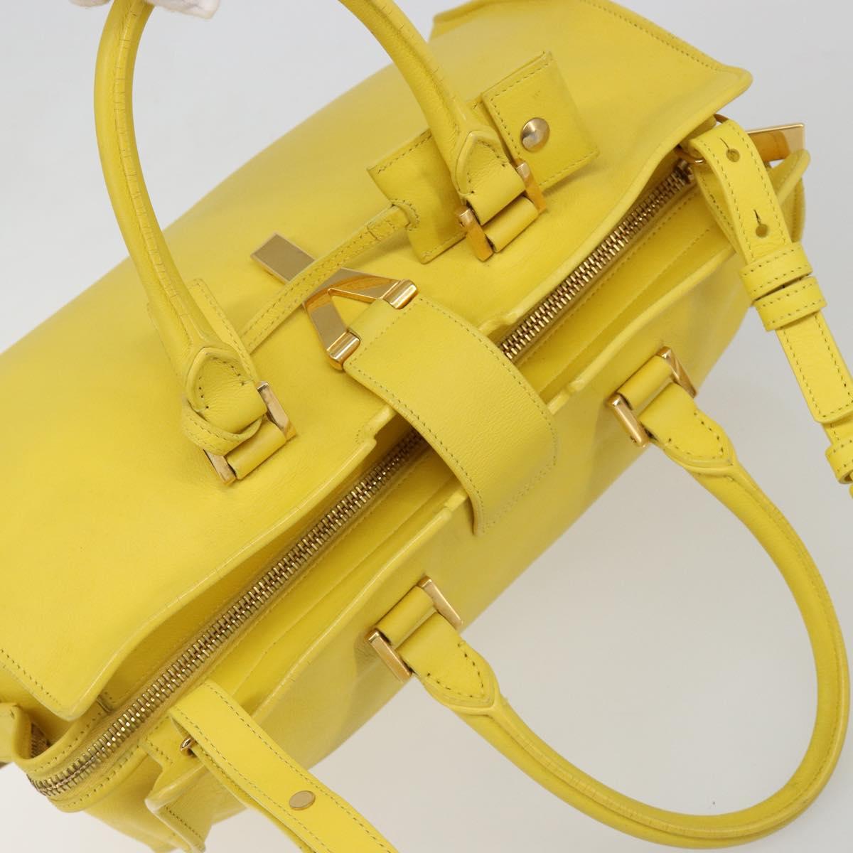 SAINT LAURENT Baby Cabas Hand Bag Leather 2way Yellow Gold Auth hk3783