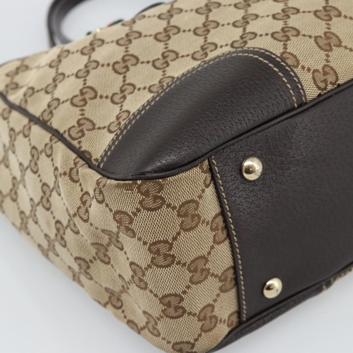 GUCCI GG Canvas Web Sherry Line Tote Bag Beige Gold 163805 Auth hk3785