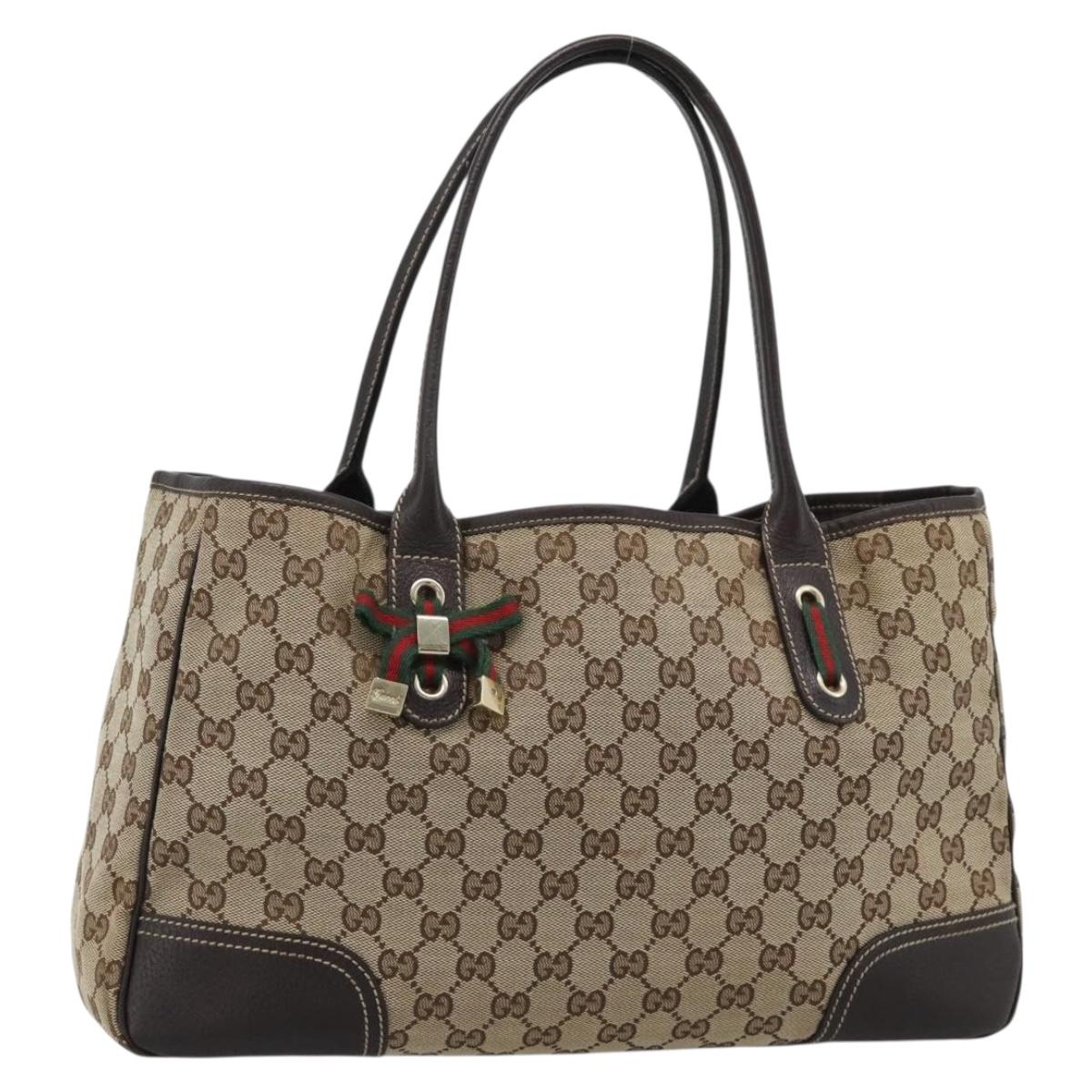 GUCCI GG Canvas Web Sherry Line Tote Bag Beige Gold 163805 Auth hk3785