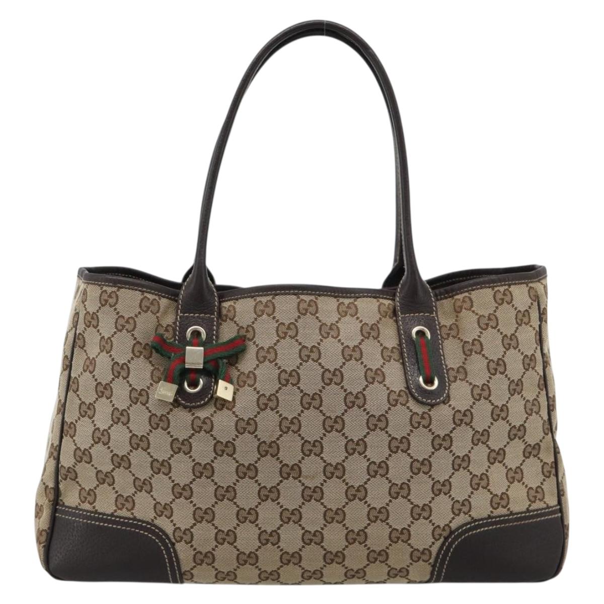 GUCCI GG Canvas Web Sherry Line Tote Bag Beige Gold 163805 Auth hk3785