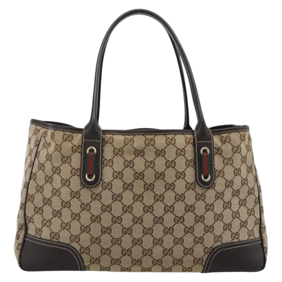 GUCCI GG Canvas Web Sherry Line Tote Bag Beige Gold 163805 Auth hk3785