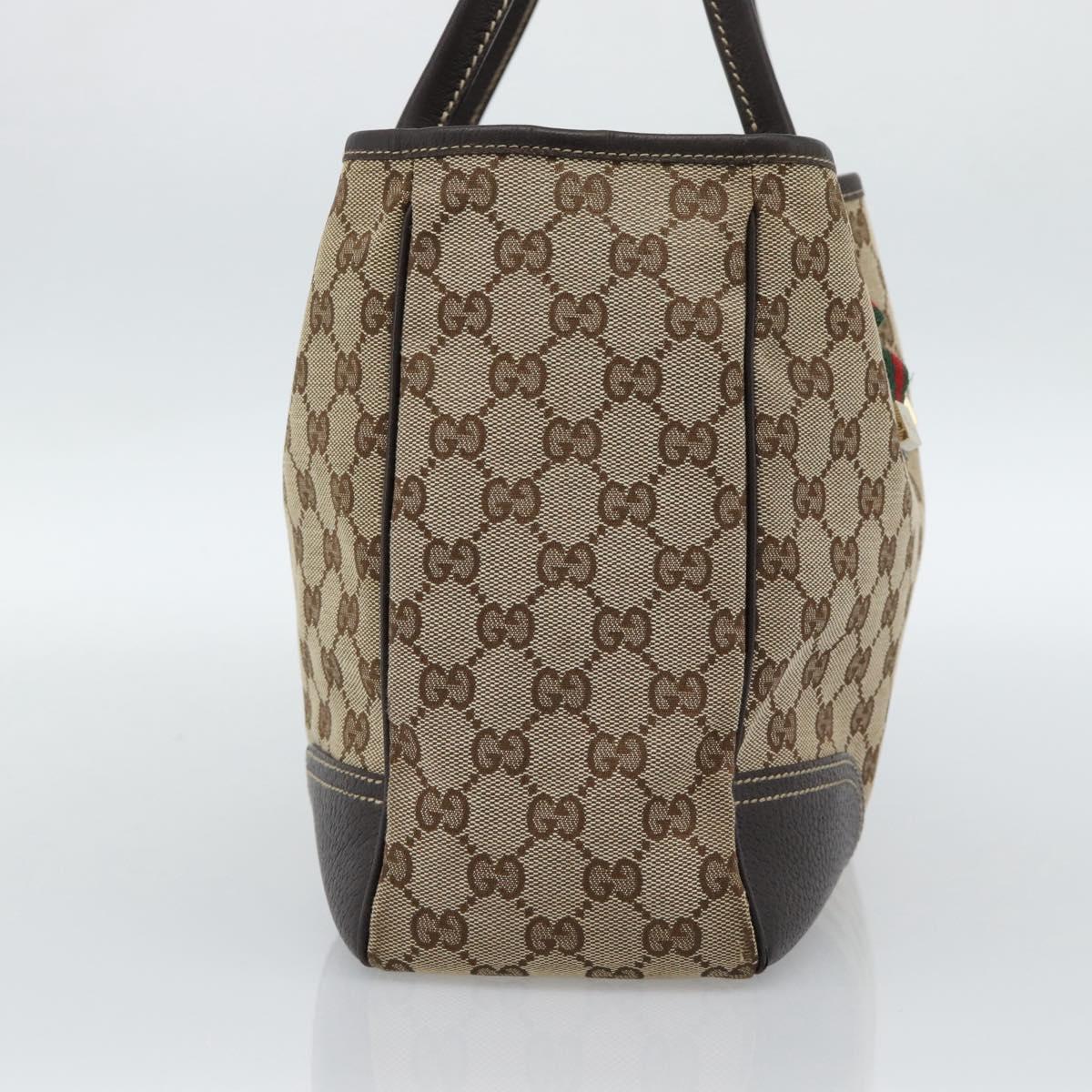 GUCCI GG Canvas Web Sherry Line Tote Bag Beige Gold 163805 Auth hk3785