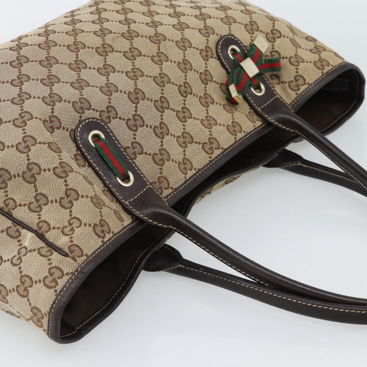 GUCCI GG Canvas Web Sherry Line Tote Bag Beige Gold 163805 Auth hk3785