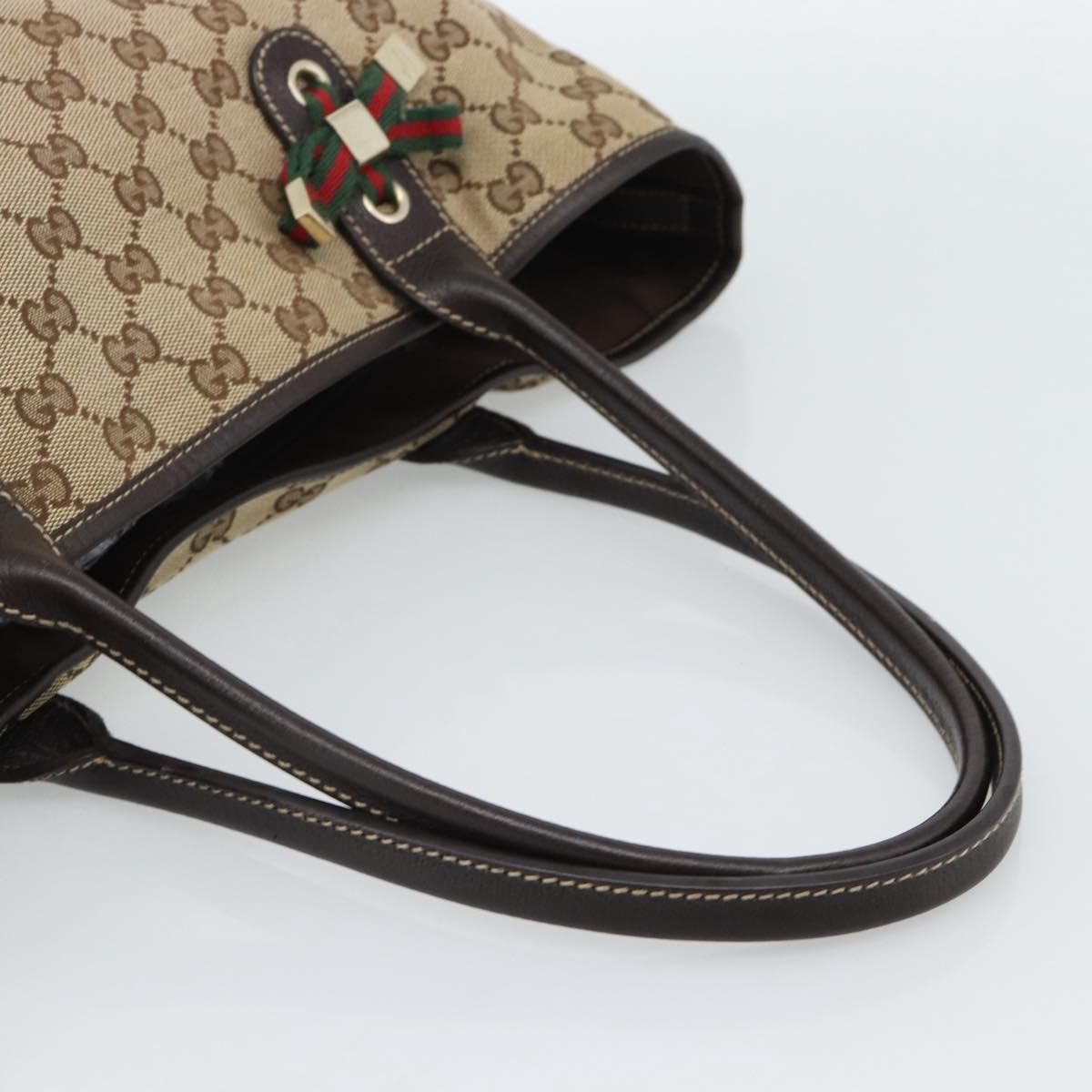 GUCCI GG Canvas Web Sherry Line Tote Bag Beige Gold 163805 Auth hk3785