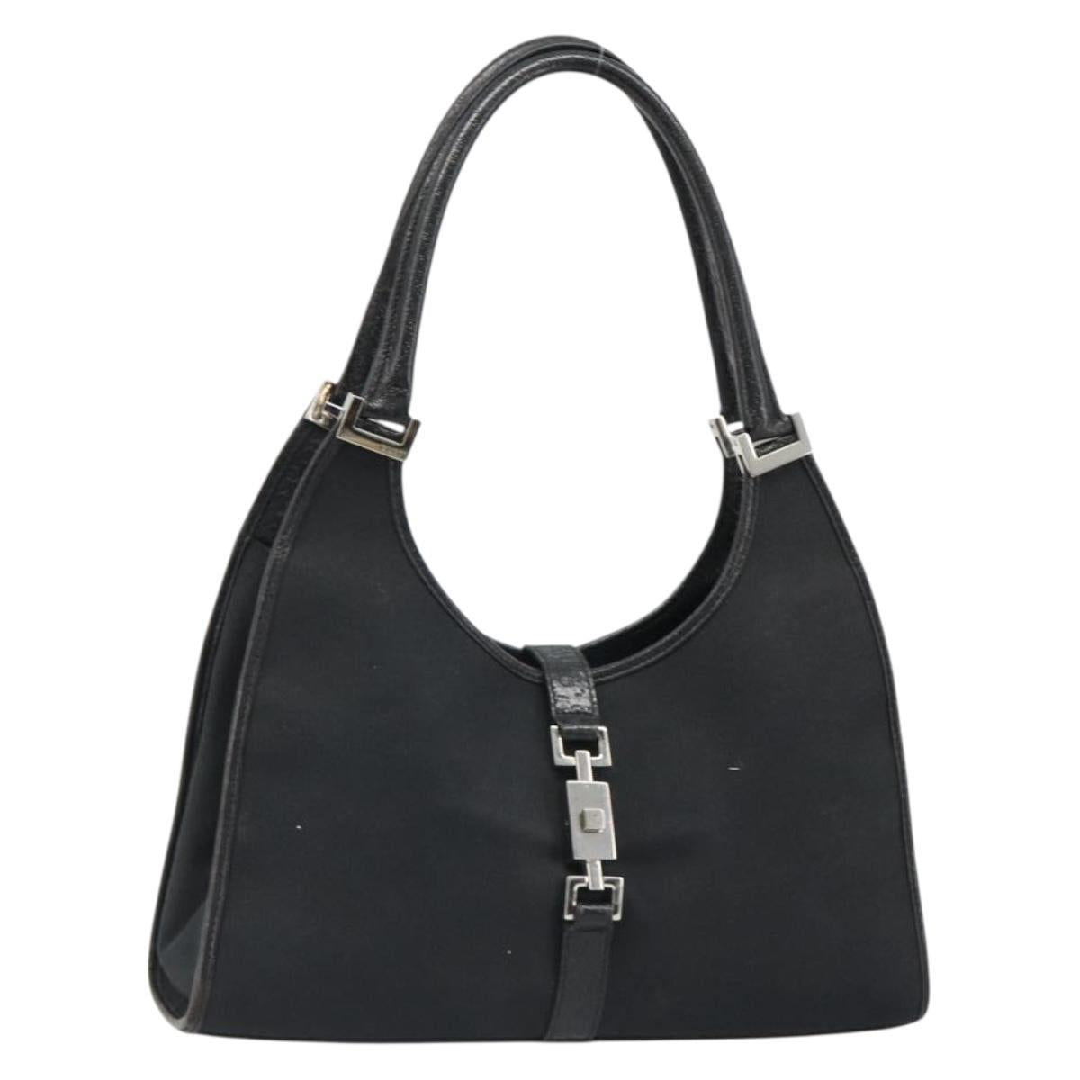 GUCCI Jackie Hand Bag Canvas Black Silver 002 1067 Auth hk3786